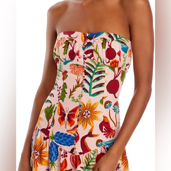 Farm Rio Bright Farm Strapless Linen Midi Dress Size L - Picture 9 of 16